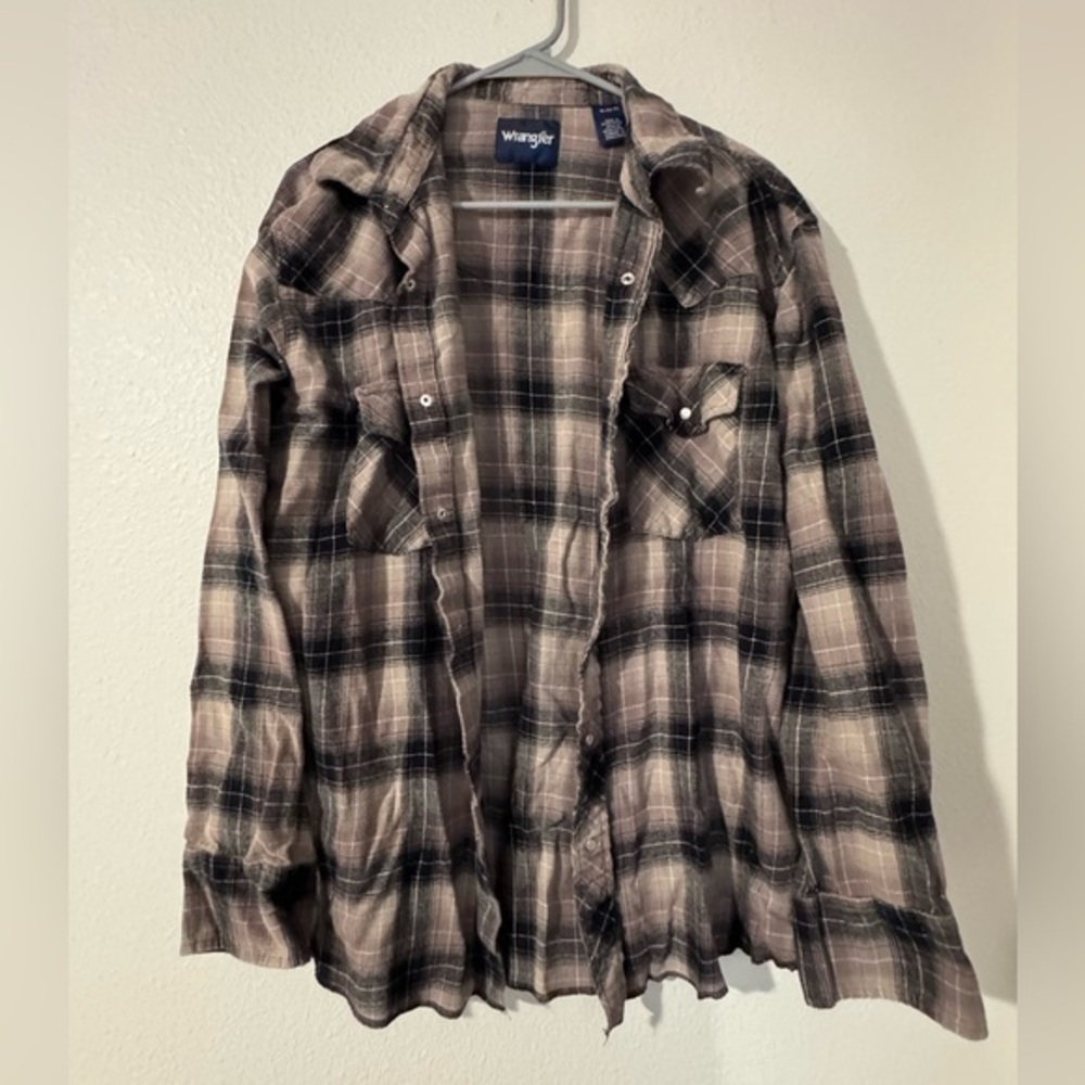 Vintage Wrangler Black and Brown Flannel Pearl Button Shirt XL